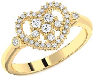 Diamond Gold Heart Three Stone Ring