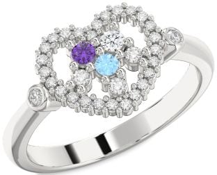Diamond Platinum Heart Three Stone Mother's Ring