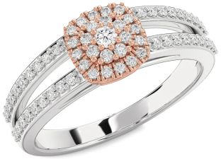 Diamond Platinum & Rose Gold Halo Round Promise Ring