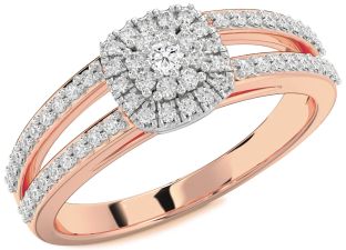 Diamond Platinum & Rose Gold Halo Round Promise Ring