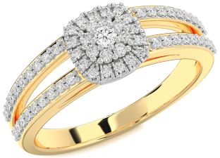 Diamond Platinum & Yellow Gold Halo Round Promise Ring