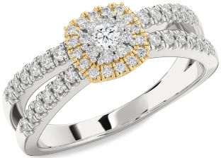Diamond Platinum & Yellow Gold Halo Round Promise Ring