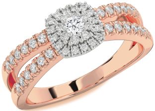 Diamond Platinum & Rose Gold Halo Round Promise Ring