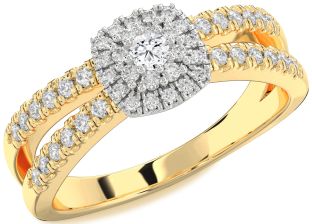 Diamond Platinum & Yellow Gold Halo Round Promise Ring
