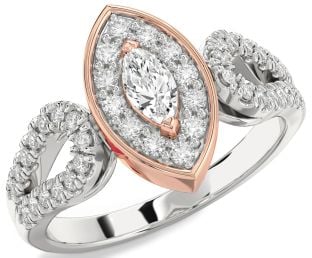 Diamond Platinum & Rose Gold Halo Marquise Promise Ring