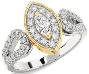 Diamond Platinum & Yellow Gold Halo Marquise Promise Ring