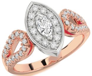 Diamond Platinum & Rose Gold Halo Marquise Promise Ring