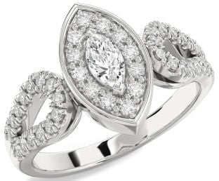 Diamond Platinum Halo Marquise Promise Ring