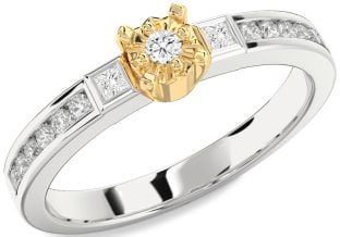 Diamond Platinum & Yellow Gold Round Three Stone Engagement Ring