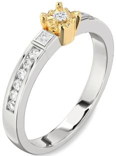 Diamond Silver & 10K gold Round Three Stone Engagement Ring
