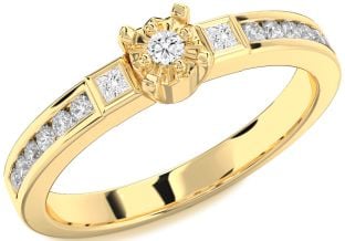 Diamond Gold Round Three Stone Engagement Ring