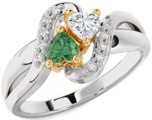 Diamond Gold Silver Two Heart Promise Ring