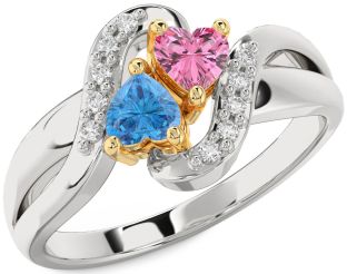Diamond Silver & 10K gold Two Heart Promise Ring