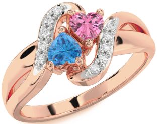 Diamond Rose Gold Silver Two Heart Promise Ring