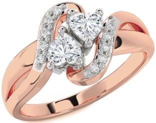 Diamond White Rose Gold Two Heart Ring