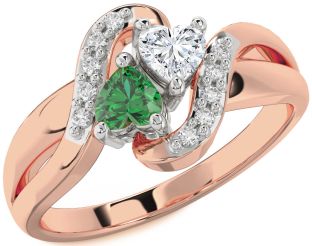 Diamond Rose Gold Silver Two Heart Promise Ring