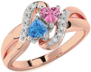 Diamond Platinum & Rose Gold Two Heart Promise Ring