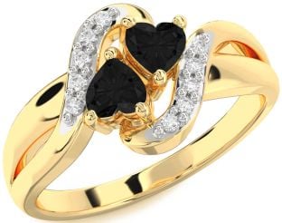 Black Diamond Gold Two Heart Ring