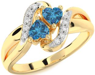 Blue Diamond Gold Two Heart Ring
