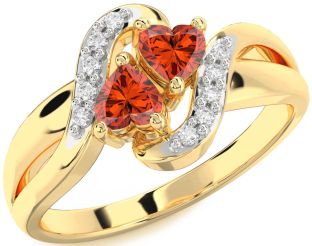 Diamond Fire Opal Gold Two Heart Ring