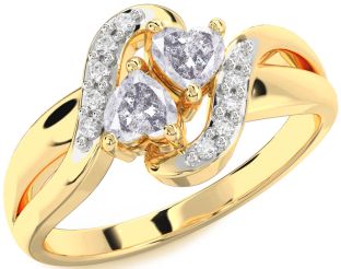 Salt & Pepper Diamond Gold Two Heart Ring