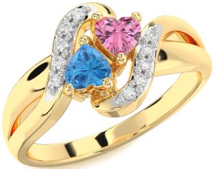 Diamond Gold Silver Two Heart Promise Ring