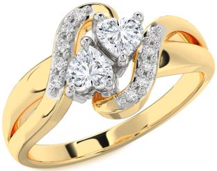 Diamond White Yellow Gold Two Heart Ring