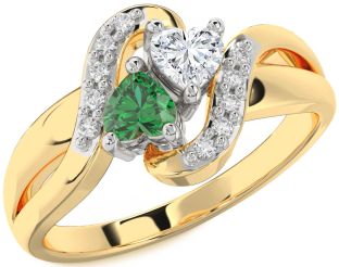 Diamond Gold Silver Two Heart Promise Ring
