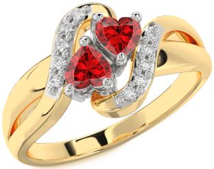 Diamond Emerald Platinum & Yellow Gold Two Heart Birthstone Ring