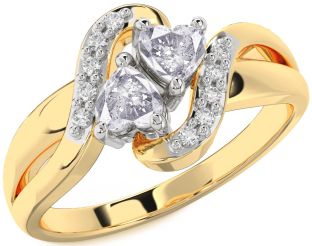 Salt & Pepper Diamond Gold Silver Two Heart Ring