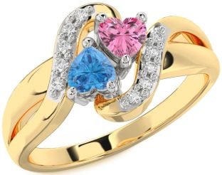 Diamond Gold Silver Two Heart Promise Ring
