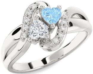 Diamond Silver Two Heart Promise Ring