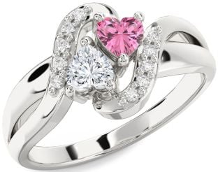 Diamond Silver Two Heart Promise Ring
