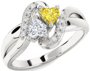 Diamond Silver Two Heart Promise Ring