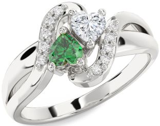 Diamond Silver Two Heart Promise Ring