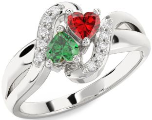 Diamond Silver Two Heart Promise Ring