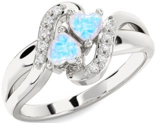Diamond Moonstone Silver Two Heart Ring