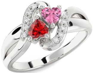 Diamond Silver Two Heart Promise Ring