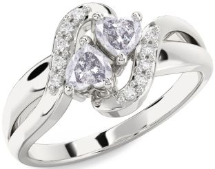 Salt & Pepper Diamond Silver Two Heart Ring