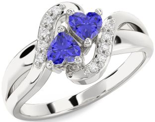 Diamond Tanzanite Silver Two Heart Ring