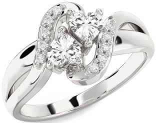 Diamond White Sapphire Silver Two Heart Ring