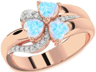 Diamond Emerald Rose Gold Heart Flower Three Stone Birthstone Ring