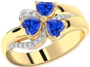 Diamond Emerald Gold Heart Flower Three Stone Birthstone Ring