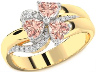 Diamond Emerald Platinum & Yellow Gold Heart Flower Three Stone Birthstone Ring