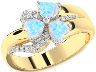 Diamond Emerald Platinum & Yellow Gold Heart Flower Three Stone Birthstone Ring