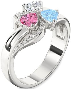 Diamond Platinum Heart Flower Three Stone Mother's Ring