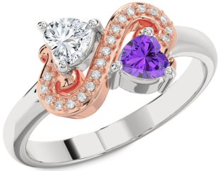 Diamond Silver & 10K Rose Gold Two Heart Promise Ring