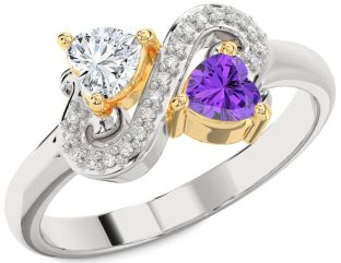Diamond Silver & 10K gold Two Heart Promise Ring