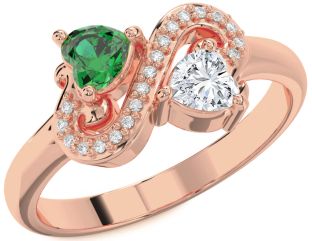 Diamond Rose Gold Silver Two Heart Promise Ring