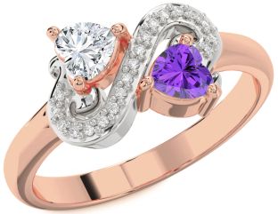 Diamond Rose Gold Silver Two Heart Promise Ring